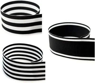 Black & White Stripe #1 Combo Pack Black Taffy Stripe, Italian Side Street, Black Monarch Stripe. The Ribbon Factory