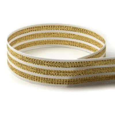 #562 White & Gold Tri-Stripe The Ribbon Factory
