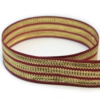 #565 Wine & Gold Tri-Stripe The Ribbon Factory