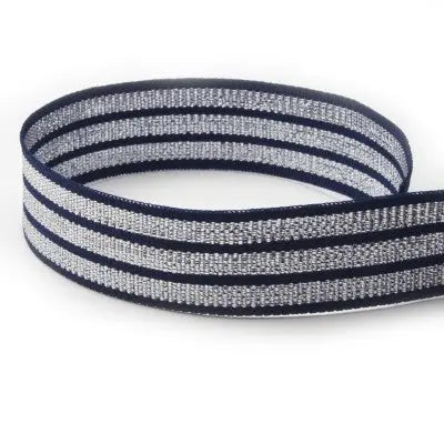 #573 Navy & Silver Tri-Stripe The Ribbon Factory