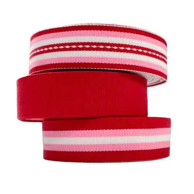 Valentine Stripe #1 Combo Pack in Red, Pink, and White Patterns. The Ribbon Factory