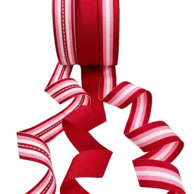 Valentine Stripe #1 Combo Pack in Red, Pink, and White Patterns. The Ribbon Factory