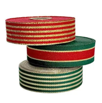 Christmas Stripe #1 Combo Pack in Hunter Green, Gold Tinsel, and Red Patterns The Ribbon Factory