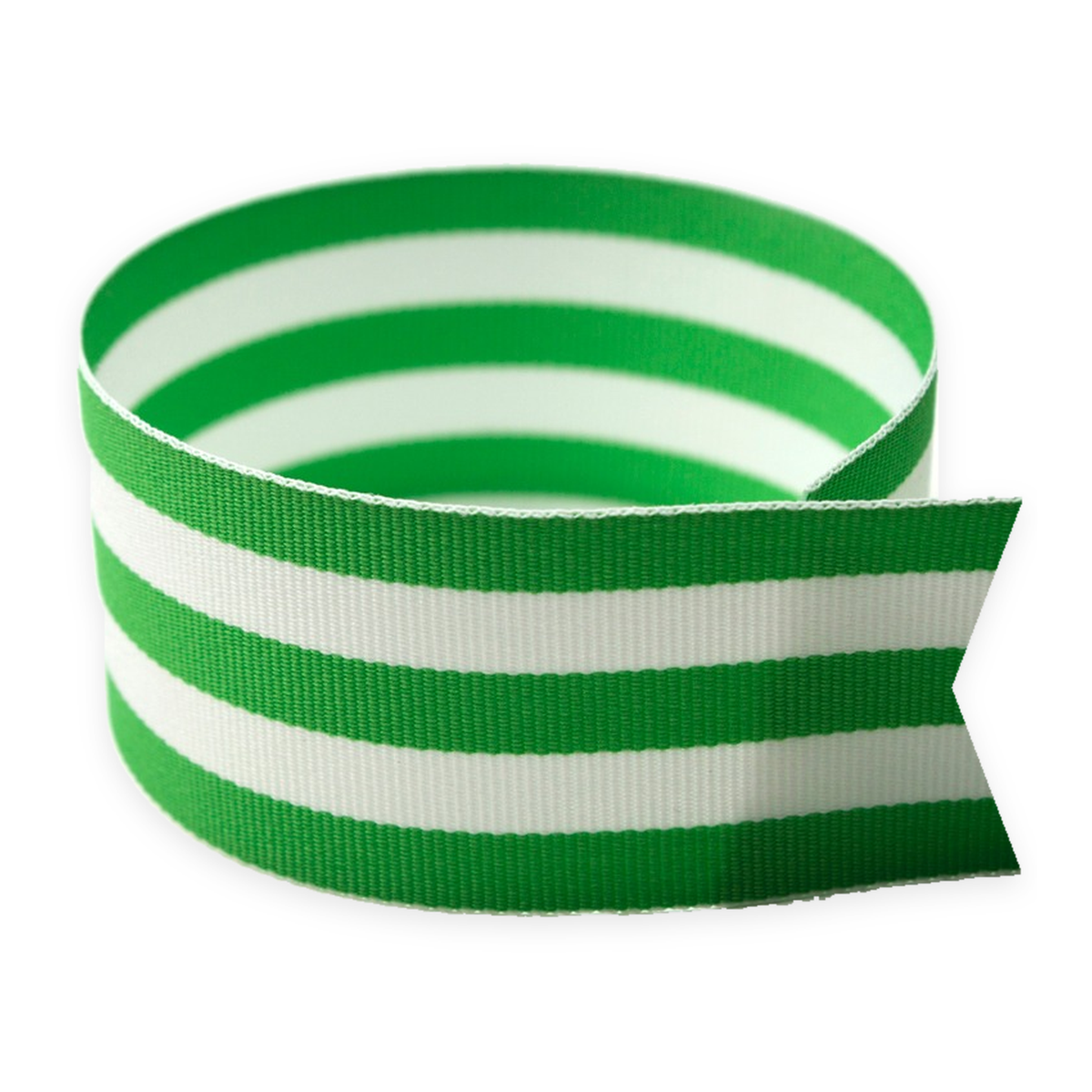 Emerald Green and White Taffy grosgrain ribbon, 1-1/2-inch wide, woven stripes on both sides, made in the USA.