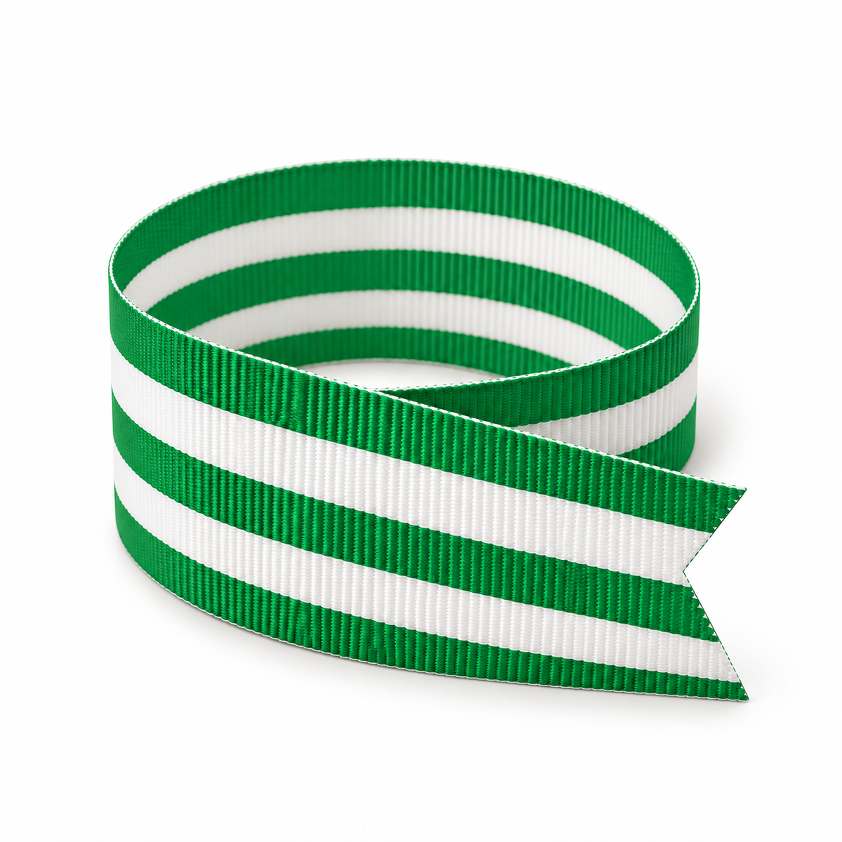Emerald Green and White Taffy grosgrain ribbon, 1-1/2-inch wide, woven stripes on both sides, made in the USA.