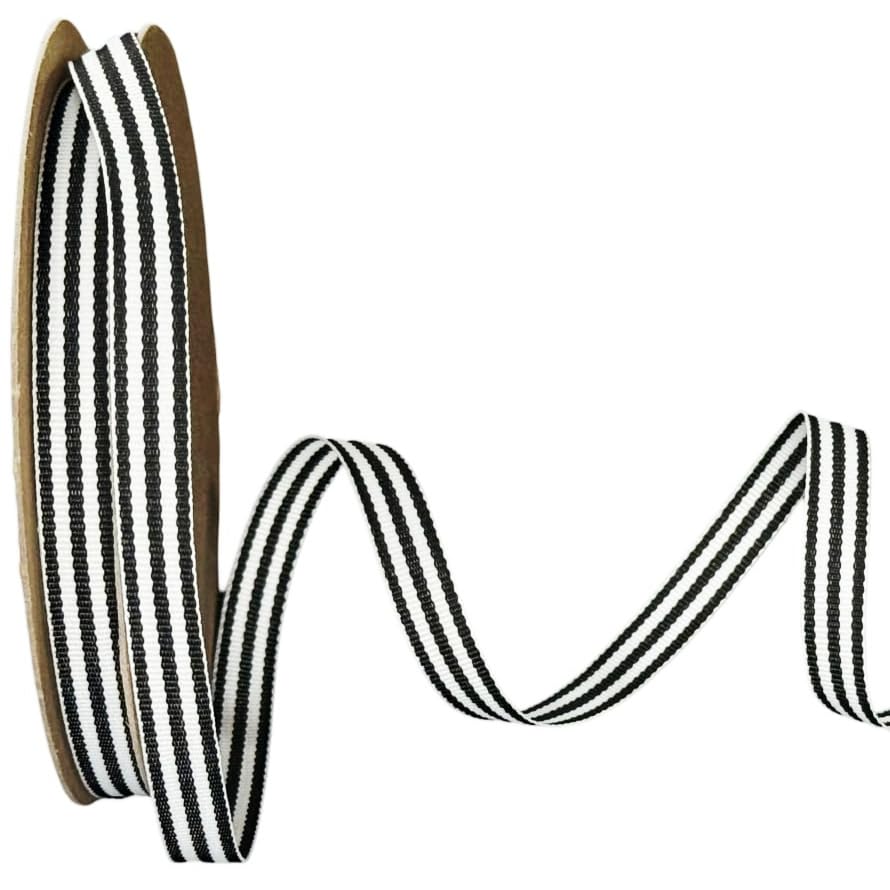 Narrow 3/8-inch Black & White ribbon, made in the USA.