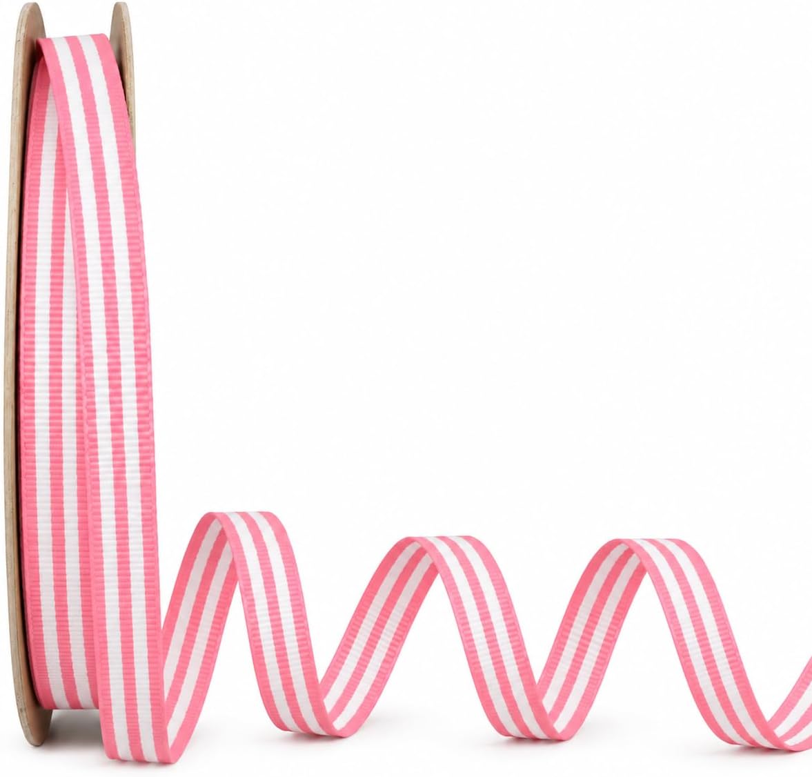 Narrow 3/8-inch Pink & White ribbon, made in the USA.