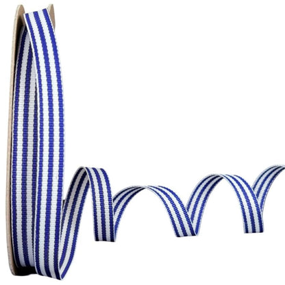 Narrow 3/8-inch Royal Blue & White ribbon, made in the USA.