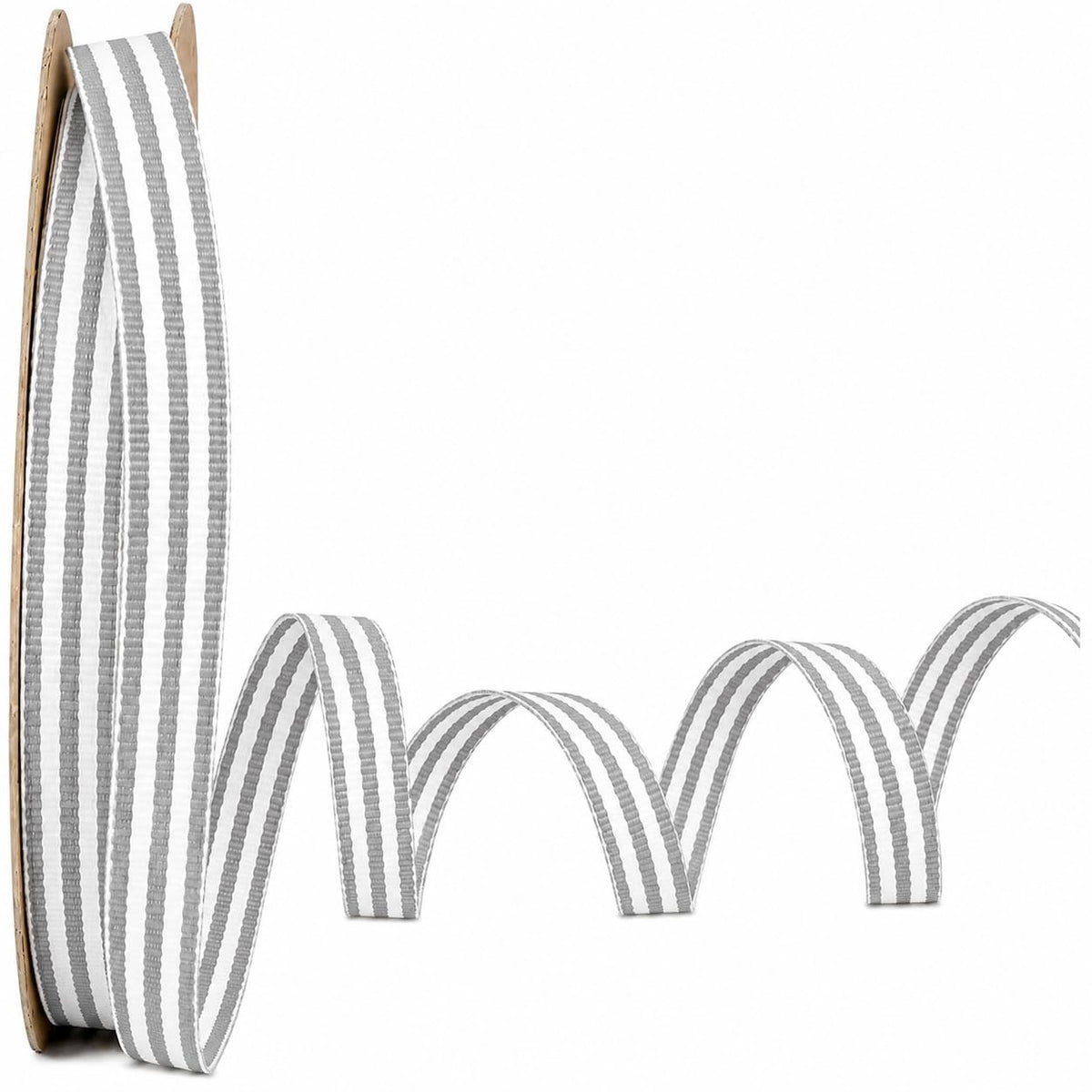 Narrow 3/8-inch Gray & White ribbon, made in the USA.