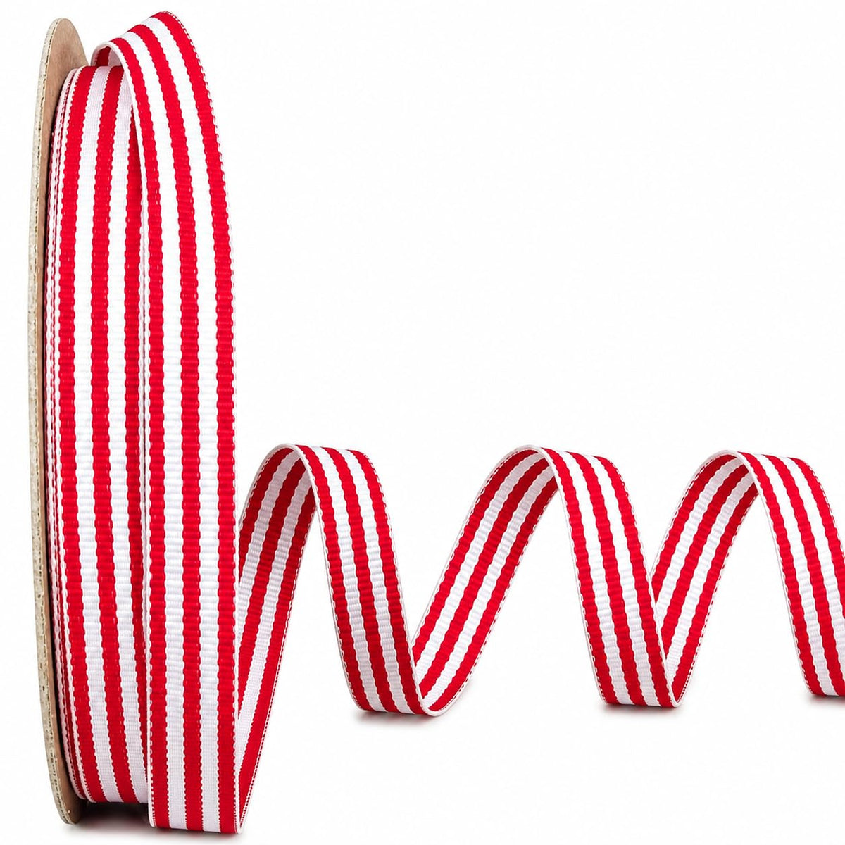Narrow 3/8-inch Red & White ribbon, made in the USA.
