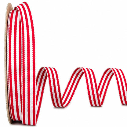 Narrow 3/8-inch Red & White ribbon, made in the USA.