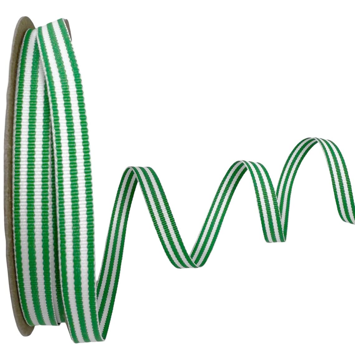 Narrow 3/8-inch Emerald Green & White ribbon, made in the USA.