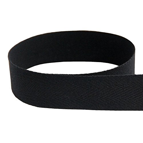 Black cotton twill tape showing its diagonal woven texture in a loop.