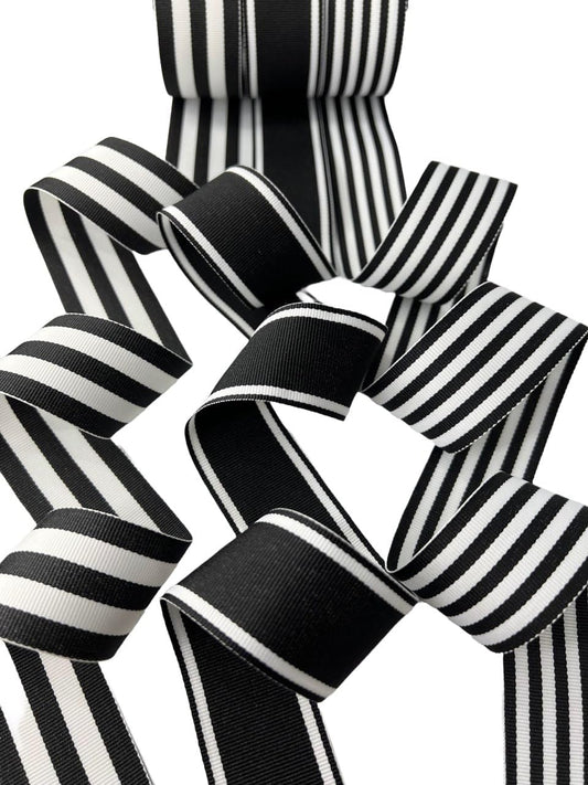 Black & White Stripe #1 Combo Pack Black Taffy Stripe, Italian Side Street, Black Monarch Stripe. The Ribbon Factory
