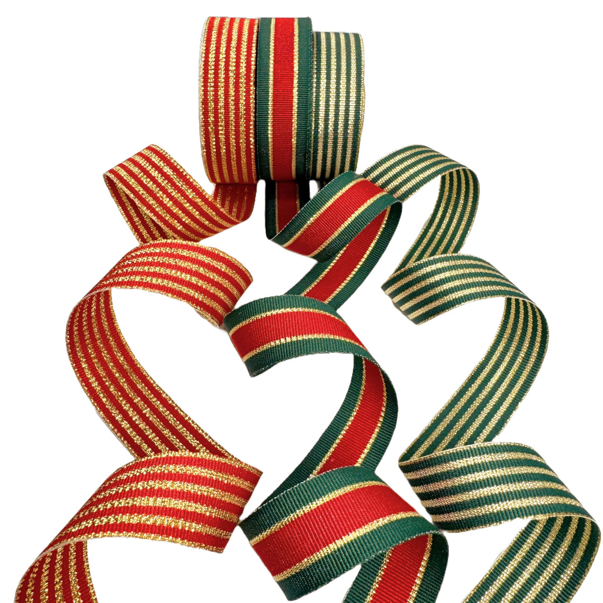 Christmas Stripe #1 Combo Pack in Hunter Green, Gold Tinsel, and Red Patterns The Ribbon Factory
