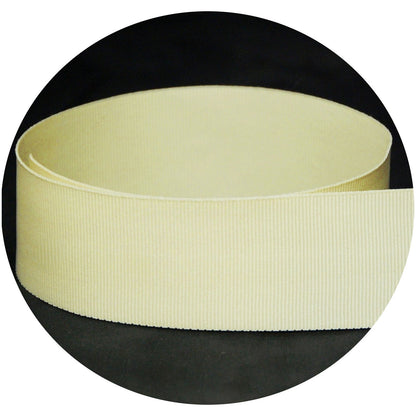 Cream solid grosgrain ribbon shown in a loose loop.