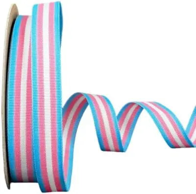Baby Blue, Pink, & White Stripe The Ribbon Factory