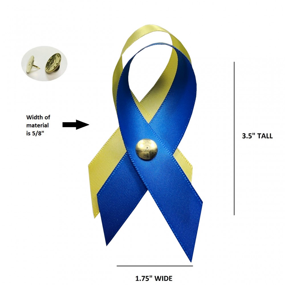 a satin blue and yellow ribbon pin Satin Ukraine Awareness Ribbon Pin support groups and fundraisers! perfect for Ukraine conflict awareness 